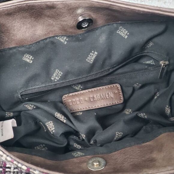 Coco + Carmen Vegan Leather & Tweed Shoulder Bag – Brown/Pink Plaid Purse Tote - Picture 14 of 16